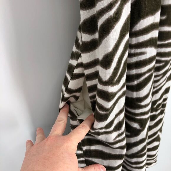Banana Republic Linen Sun Dress Womens 0 Zebra Print Brown 100% Linen Cross Back - Picture 7 of 13